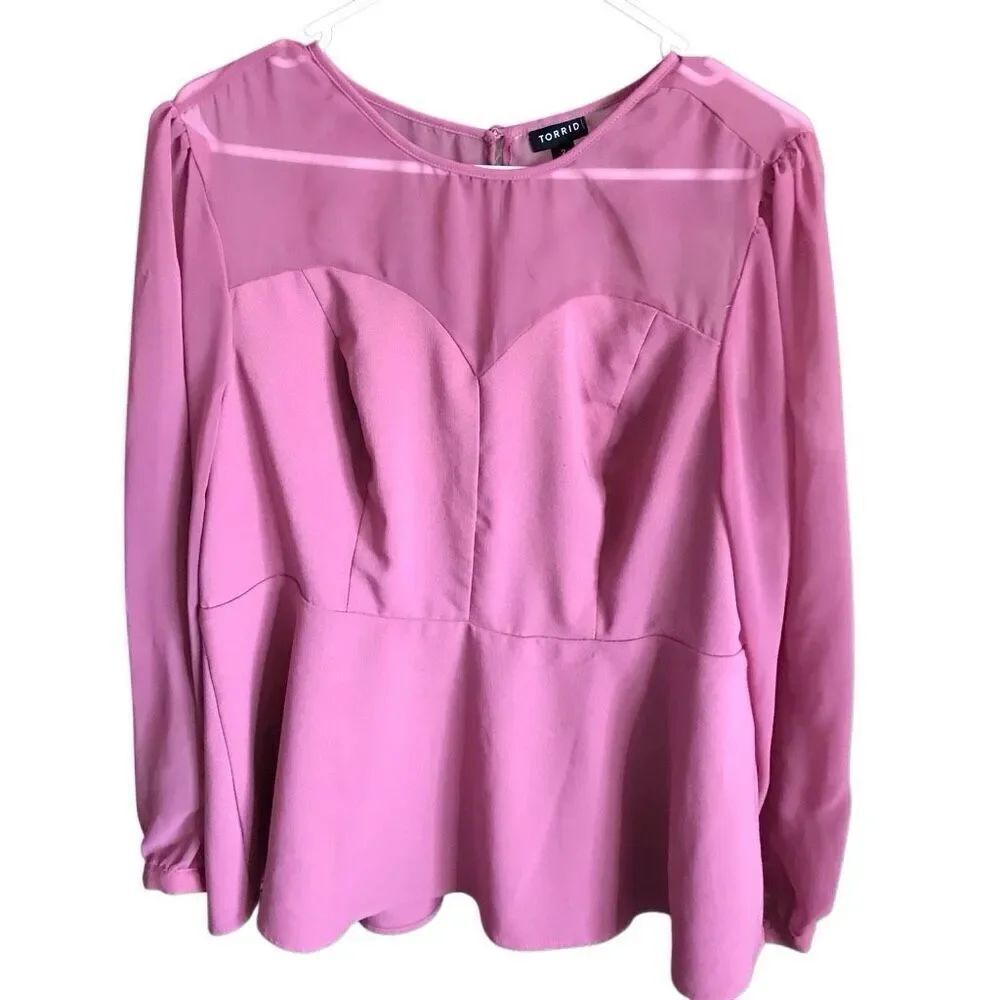 Torrid Long sleeve pink blouse top shirt SZ 2 = 2X semi sheer